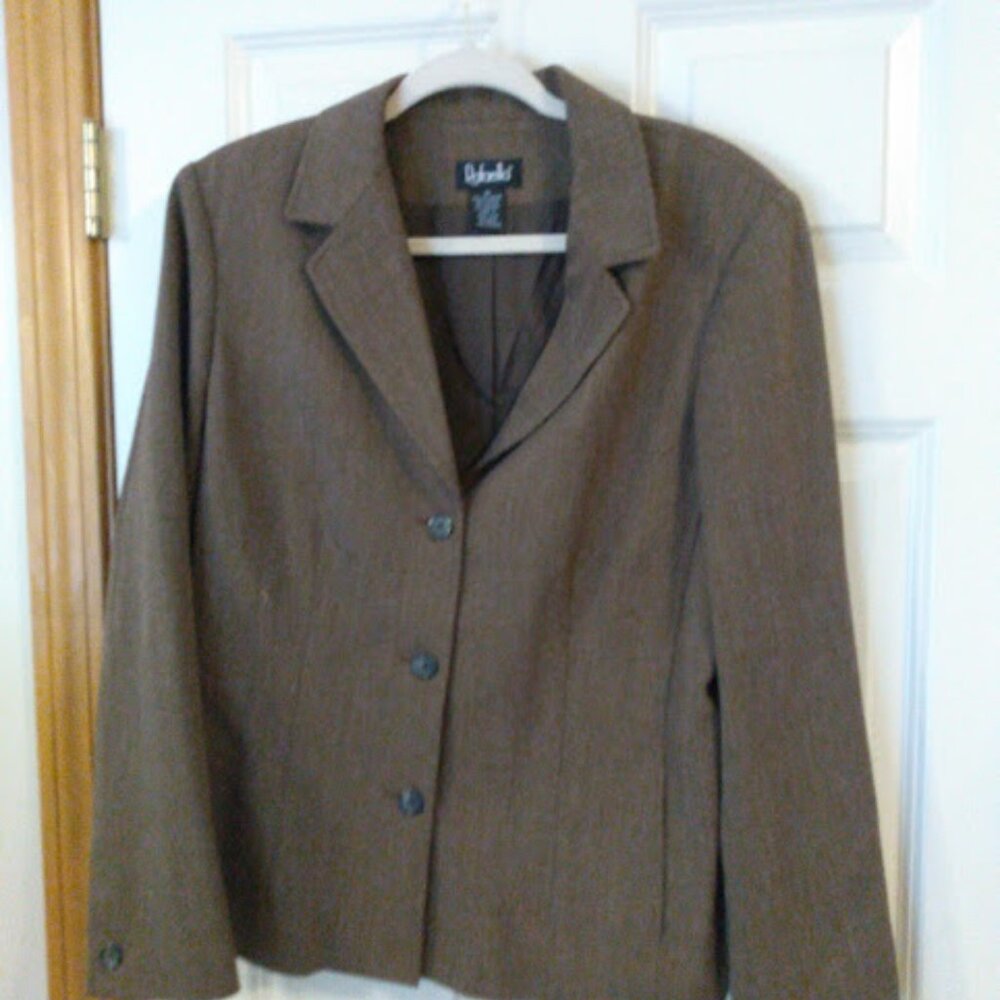 Rafaella: Woman's tweed brown lined blazer. Size 14.